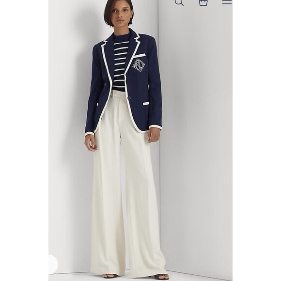 Lauren Ralph Lauren Pleated Georgette Wide Leg Pants 18 W PLUS Cream Off White - Picture 1 of 9